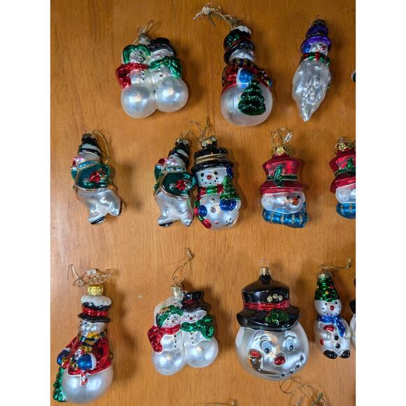 Lot Of 46 Hand Crafted Blown Glass Snowman Ornaments Christmas Winter Painted - Picture 2 of 16
